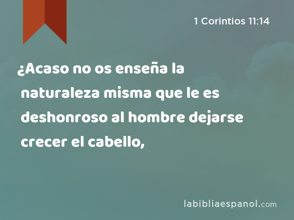 ¿Acaso no os enseña la naturaleza misma que le es deshonroso al hombre dejarse crecer el cabello, - 1 Corintios 11:14