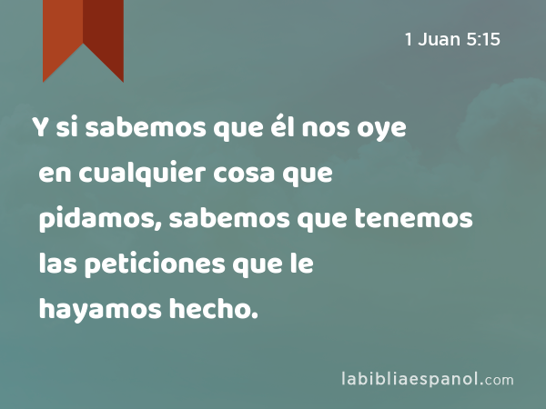 Y si sabemos que él nos oye en cualquier cosa que pidamos, sabemos que tenemos las peticiones que le hayamos hecho. - 1 Juan 5:15