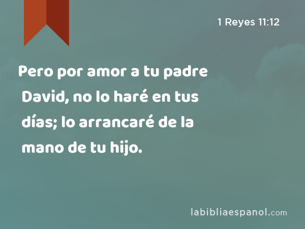 Pero por amor a tu padre David, no lo haré en tus días; lo arrancaré de la mano de tu hijo. - 1 Reyes 11:12