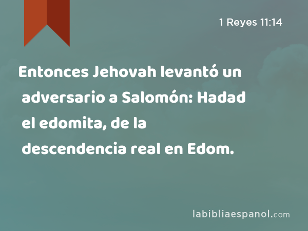 Entonces Jehovah levantó un adversario a Salomón: Hadad el edomita, de la descendencia real en Edom. - 1 Reyes 11:14