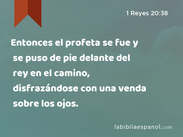 Entonces el profeta se fue y se puso de pie delante del rey en el camino, disfrazándose con una venda sobre los ojos. - 1 Reyes 20:38