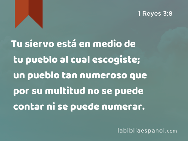 Tu siervo está en medio de tu pueblo al cual escogiste; un pueblo tan numeroso que por su multitud no se puede contar ni se puede numerar. - 1 Reyes 3:8