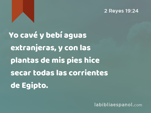 Yo cavé y bebí aguas extranjeras, y con las plantas de mis pies hice secar todas las corrientes de Egipto. - 2 Reyes 19:24