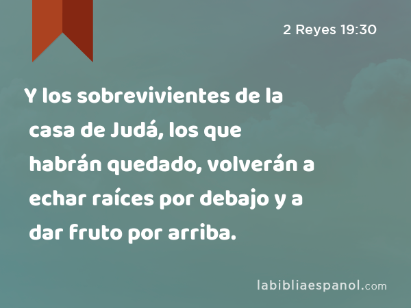 Y los sobrevivientes de la casa de Judá, los que habrán quedado, volverán a echar raíces por debajo y a dar fruto por arriba. - 2 Reyes 19:30