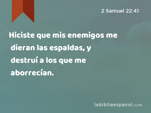 Hiciste que mis enemigos me dieran las espaldas, y destruí a los que me aborrecían. - 2 Samuel 22:41