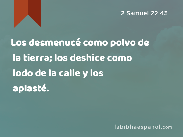 Los desmenucé como polvo de la tierra; los deshice como lodo de la calle y los aplasté. - 2 Samuel 22:43