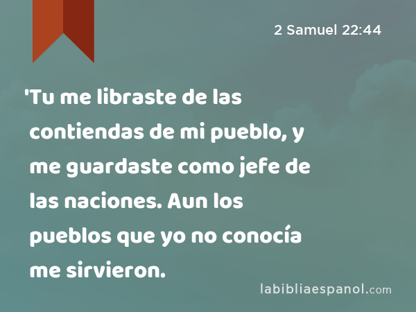 'Tu me libraste de las contiendas de mi pueblo, y me guardaste como jefe de las naciones. Aun los pueblos que yo no conocía me sirvieron. - 2 Samuel 22:44