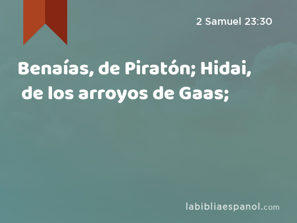 Benaías, de Piratón; Hidai, de los arroyos de Gaas; - 2 Samuel 23:30