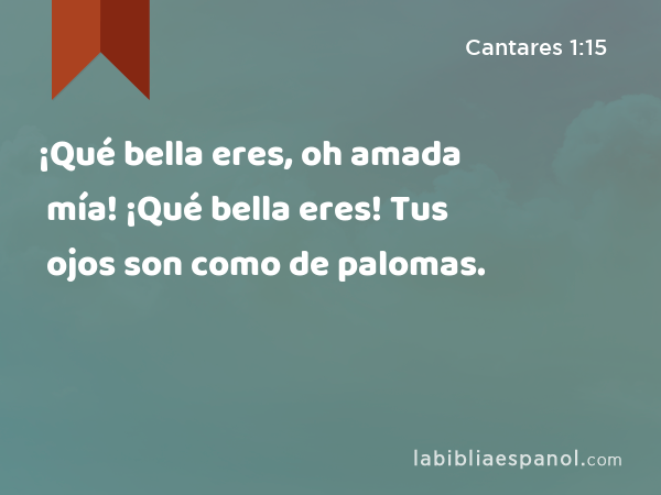 ¡Qué bella eres, oh amada mía! ¡Qué bella eres! Tus ojos son como de palomas. - Cantares 1:15