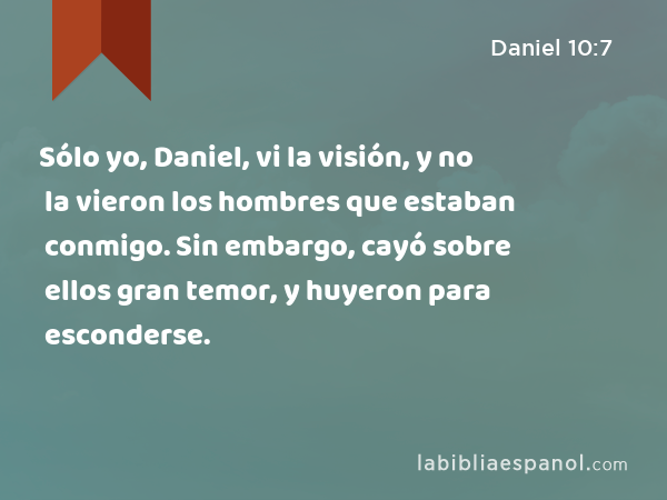 Sólo yo, Daniel, vi la visión, y no la vieron los hombres que estaban conmigo. Sin embargo, cayó sobre ellos gran temor, y huyeron para esconderse. - Daniel 10:7