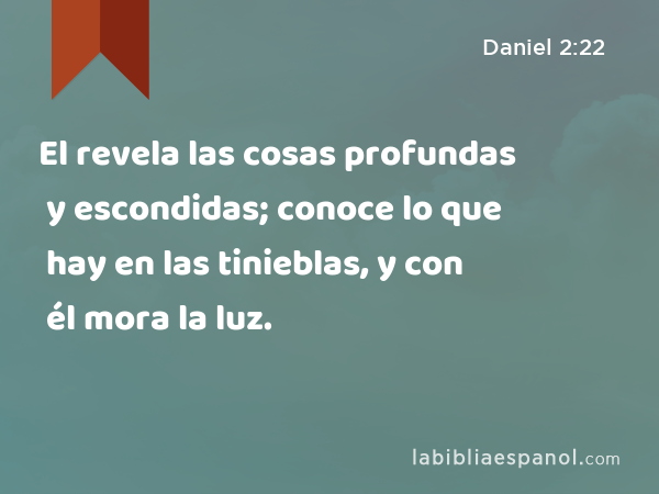 El revela las cosas profundas y escondidas; conoce lo que hay en las tinieblas, y con él mora la luz. - Daniel 2:22