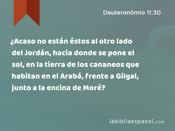 ¿Acaso no están éstos al otro lado del Jordán, hacia donde se pone el sol, en la tierra de los cananeos que habitan en el Arabá, frente a Gilgal, junto a la encina de Moré? - Deuteronômio 11:30