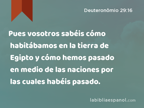 Pues vosotros sabéis cómo habitábamos en la tierra de Egipto y cómo hemos pasado en medio de las naciones por las cuales habéis pasado. - Deuteronômio 29:16