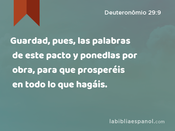 Guardad, pues, las palabras de este pacto y ponedlas por obra, para que prosperéis en todo lo que hagáis. - Deuteronômio 29:9