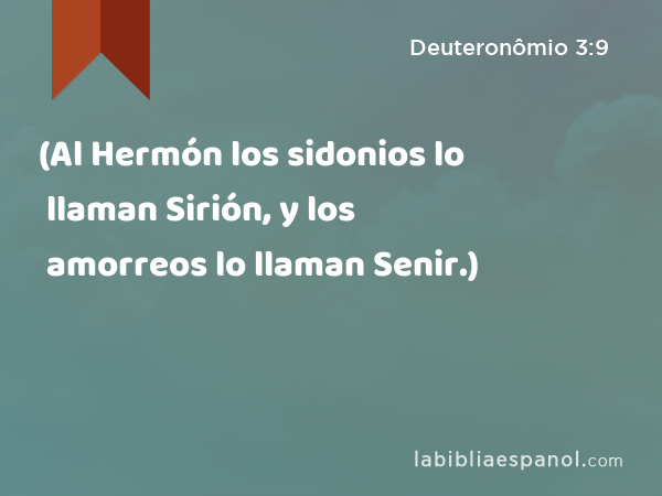 (Al Hermón los sidonios lo llaman Sirión, y los amorreos lo llaman Senir.) - Deuteronômio 3:9