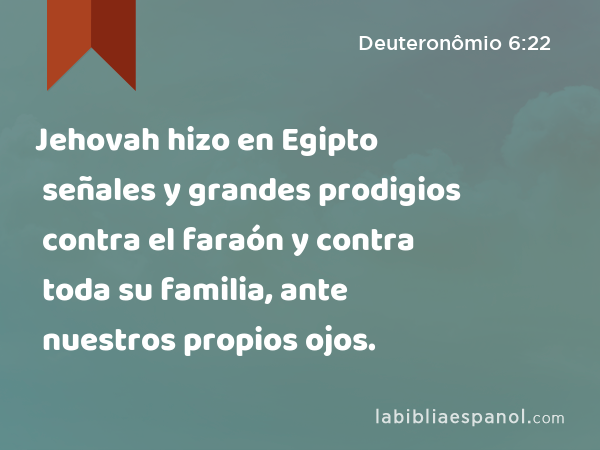 Jehovah hizo en Egipto señales y grandes prodigios contra el faraón y contra toda su familia, ante nuestros propios ojos. - Deuteronômio 6:22