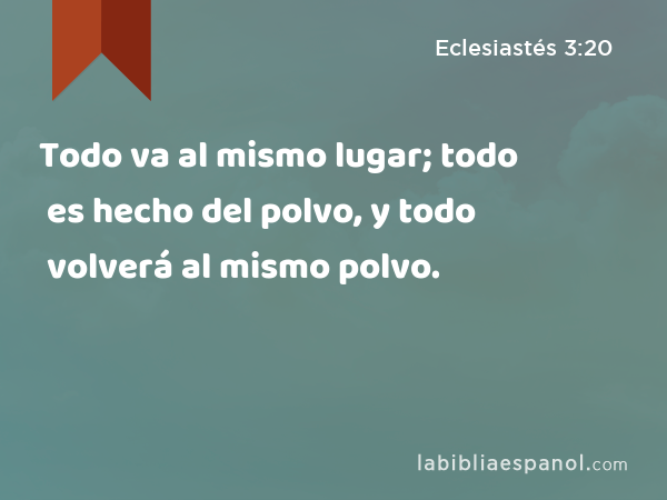 Todo va al mismo lugar; todo es hecho del polvo, y todo volverá al mismo polvo. - Eclesiastés 3:20