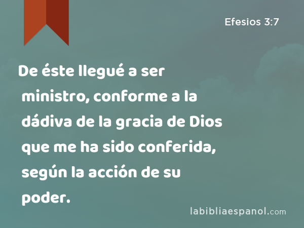 De éste llegué a ser ministro, conforme a la dádiva de la gracia de Dios que me ha sido conferida, según la acción de su poder. - Efesios 3:7