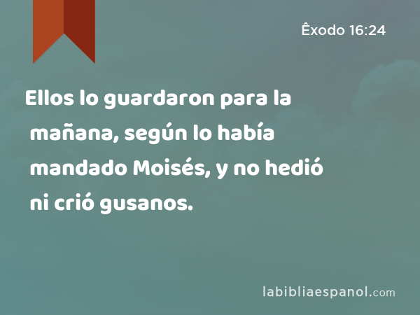 Ellos lo guardaron para la mañana, según lo había mandado Moisés, y no hedió ni crió gusanos. - Êxodo 16:24