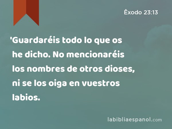 'Guardaréis todo lo que os he dicho. No mencionaréis los nombres de otros dioses, ni se los oiga en vuestros labios. - Êxodo 23:13