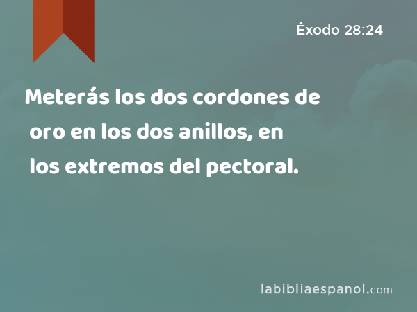 Meterás los dos cordones de oro en los dos anillos, en los extremos del pectoral. - Êxodo 28:24