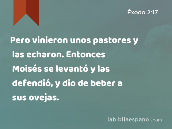 Pero vinieron unos pastores y las echaron. Entonces Moisés se levantó y las defendió, y dio de beber a sus ovejas. - Êxodo 2:17