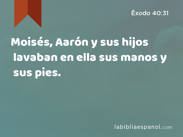 Moisés, Aarón y sus hijos lavaban en ella sus manos y sus pies. - Êxodo 40:31