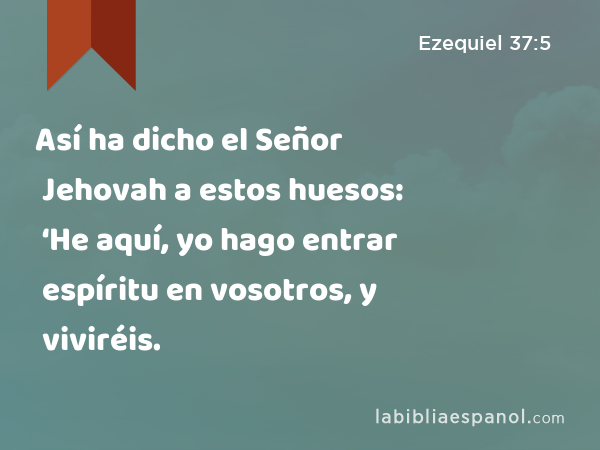 Así ha dicho el Señor Jehovah a estos huesos: ‘He aquí, yo hago entrar espíritu en vosotros, y viviréis. - Ezequiel 37:5