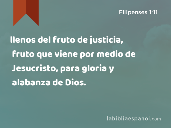 llenos del fruto de justicia, fruto que viene por medio de Jesucristo, para gloria y alabanza de Dios. - Filipenses 1:11