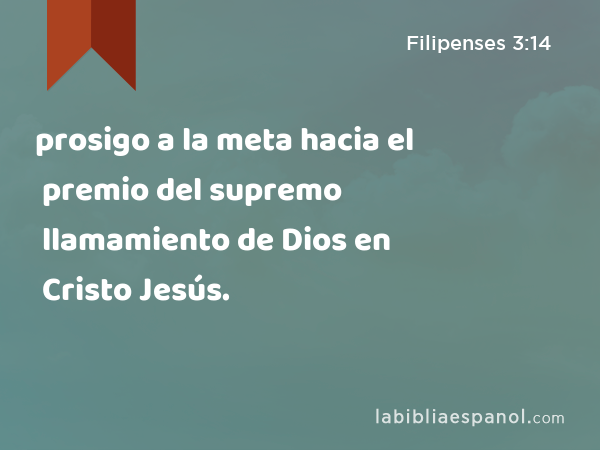 prosigo a la meta hacia el premio del supremo llamamiento de Dios en Cristo Jesús. - Filipenses 3:14