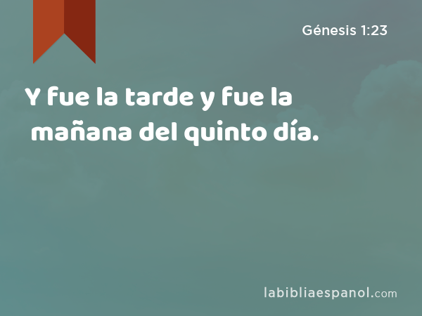 Y fue la tarde y fue la mañana del quinto día. - Génesis 1:23