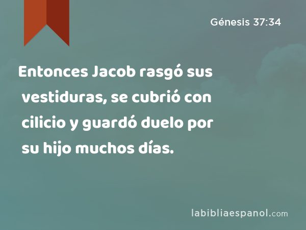 Entonces Jacob rasgó sus vestiduras, se cubrió con cilicio y guardó duelo por su hijo muchos días. - Génesis 37:34