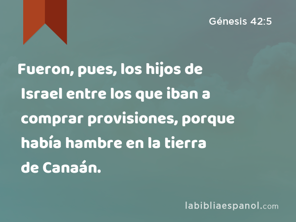 Fueron, pues, los hijos de Israel entre los que iban a comprar provisiones, porque había hambre en la tierra de Canaán. - Génesis 42:5