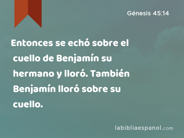 Entonces se echó sobre el cuello de Benjamín su hermano y lloró. También Benjamín lloró sobre su cuello. - Génesis 45:14