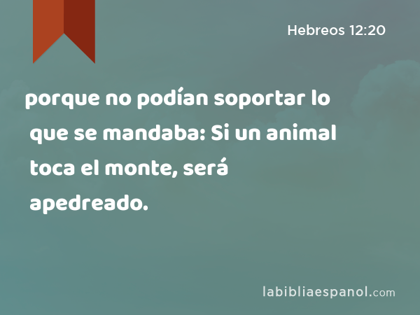 porque no podían soportar lo que se mandaba: Si un animal toca el monte, será apedreado. - Hebreos 12:20