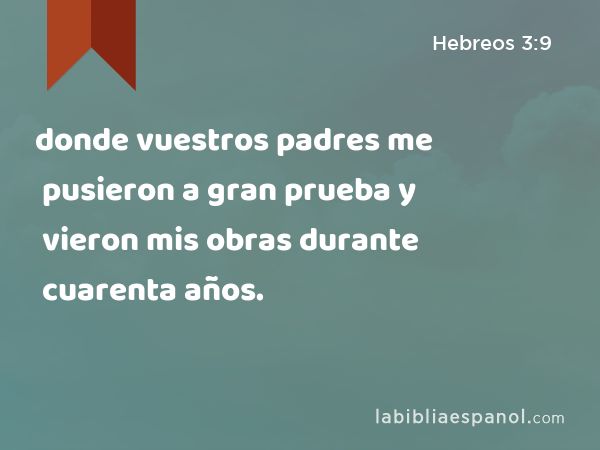 donde vuestros padres me pusieron a gran prueba y vieron mis obras durante cuarenta años. - Hebreos 3:9