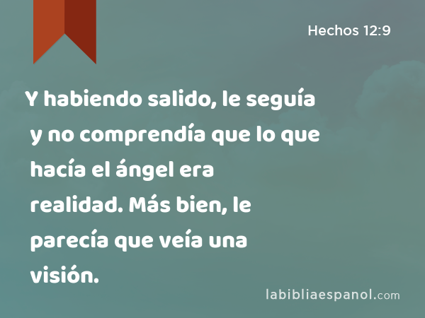 Y habiendo salido, le seguía y no comprendía que lo que hacía el ángel era realidad. Más bien, le parecía que veía una visión. - Hechos 12:9