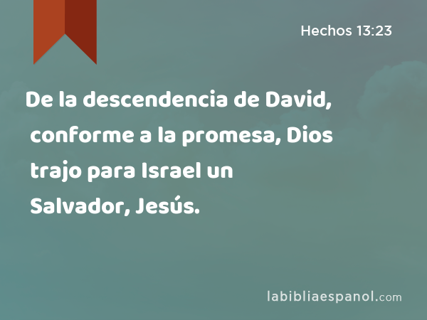 De la descendencia de David, conforme a la promesa, Dios trajo para Israel un Salvador, Jesús. - Hechos 13:23