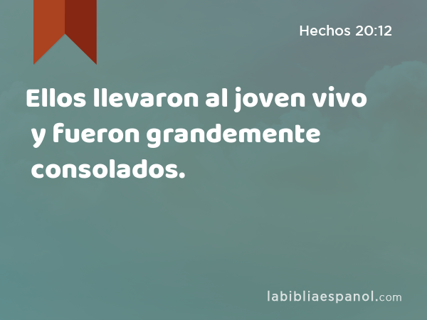 Ellos llevaron al joven vivo y fueron grandemente consolados. - Hechos 20:12