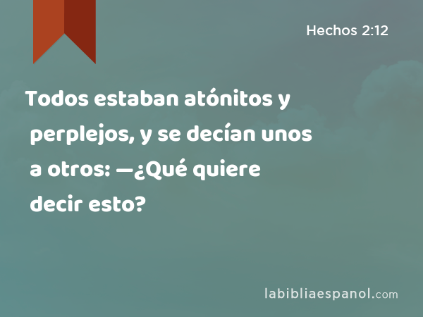 Todos estaban atónitos y perplejos, y se decían unos a otros: —¿Qué quiere decir esto? - Hechos 2:12