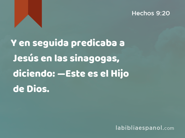 Y en seguida predicaba a Jesús en las sinagogas, diciendo: —Este es el Hijo de Dios. - Hechos 9:20