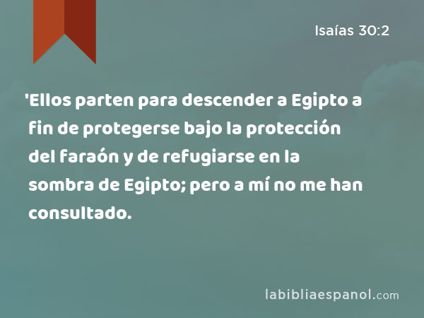 'Ellos parten para descender a Egipto a fin de protegerse bajo la protección del faraón y de refugiarse en la sombra de Egipto; pero a mí no me han consultado. - Isaías 30:2