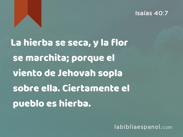 La hierba se seca, y la flor se marchita; porque el viento de Jehovah sopla sobre ella. Ciertamente el pueblo es hierba. - Isaías 40:7