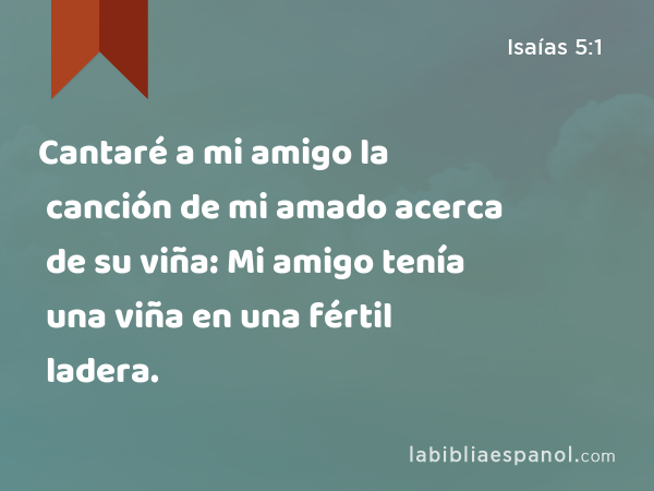 Cantaré a mi amigo la canción de mi amado acerca de su viña: Mi amigo tenía una viña en una fértil ladera. - Isaías 5:1