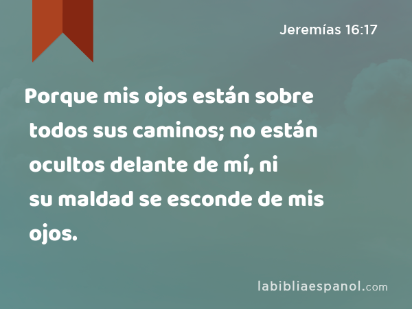 Porque mis ojos están sobre todos sus caminos; no están ocultos delante de mí, ni su maldad se esconde de mis ojos. - Jeremías 16:17