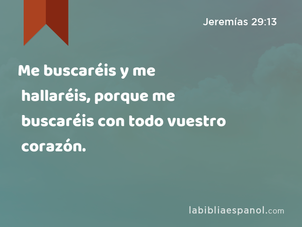 Me buscaréis y me hallaréis, porque me buscaréis con todo vuestro corazón. - Jeremías 29:13