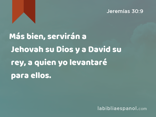 Más bien, servirán a Jehovah su Dios y a David su rey, a quien yo levantaré para ellos. - Jeremías 30:9