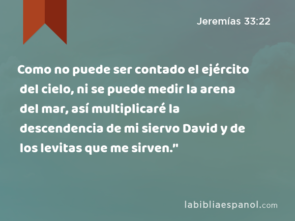 Como no puede ser contado el ejército del cielo, ni se puede medir la arena del mar, así multiplicaré la descendencia de mi siervo David y de los levitas que me sirven.’' - Jeremías 33:22