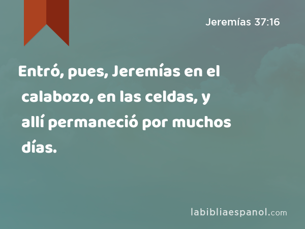 Entró, pues, Jeremías en el calabozo, en las celdas, y allí permaneció por muchos días. - Jeremías 37:16