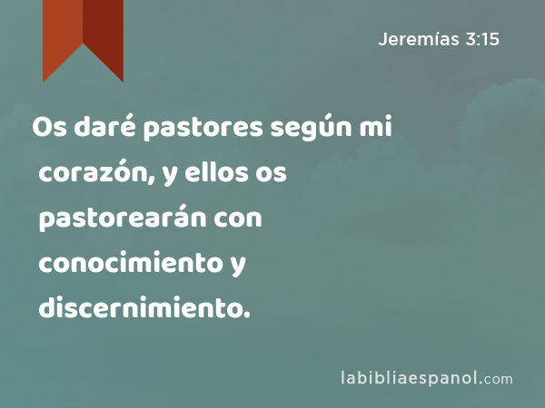 Os daré pastores según mi corazón, y ellos os pastorearán con conocimiento y discernimiento. - Jeremías 3:15